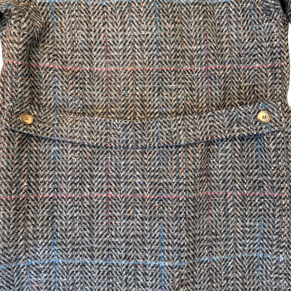 VTG 80s Pure New Wool Oversize Tweed Trench Coat Multi Herringbone Windowpane 16 - Picture 9 of 9